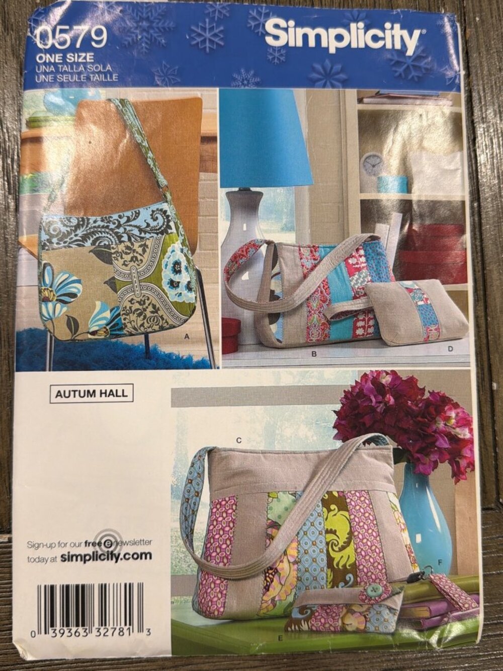 Simplicity 0579 Bag Pattern Set 26 Pieces One Size Autumn Hall Design